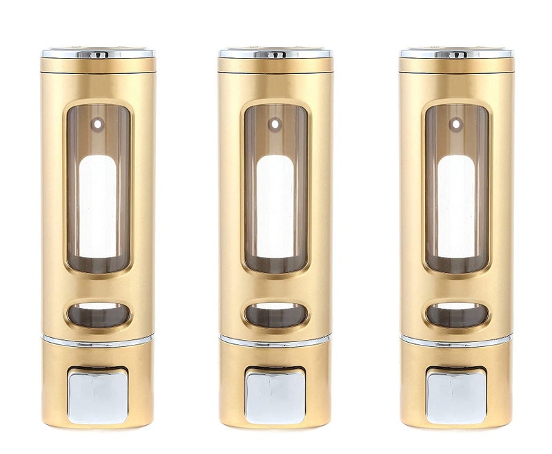 BATH GURU Wall Mounted Soap Shampoo Sanitizer Gel Liquid Soap Dispenser for Bathroom Kitchen ABS Plastic 400 Ml (3, Gold) - Image 1