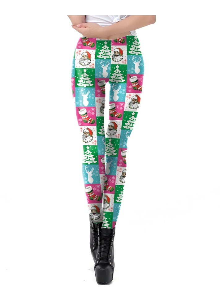 Loquat Womens Printed Christmas Leggings High Waist Xmas Tight Holiday Skinny Pants - Image 1