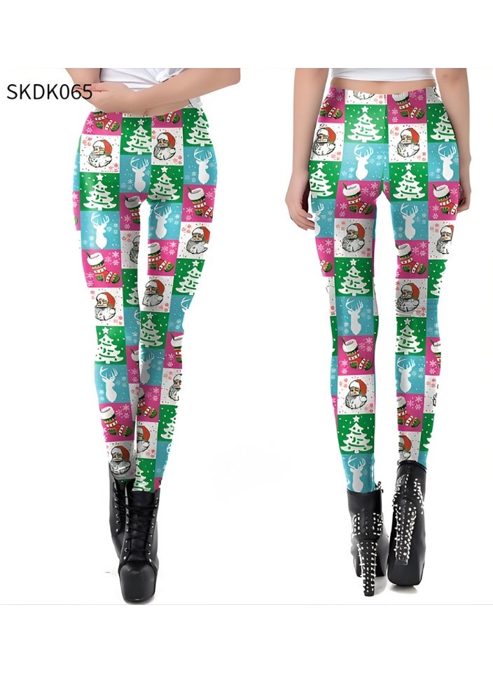 Loquat Womens Printed Christmas Leggings High Waist Xmas Tight Holiday Skinny Pants - Image 2