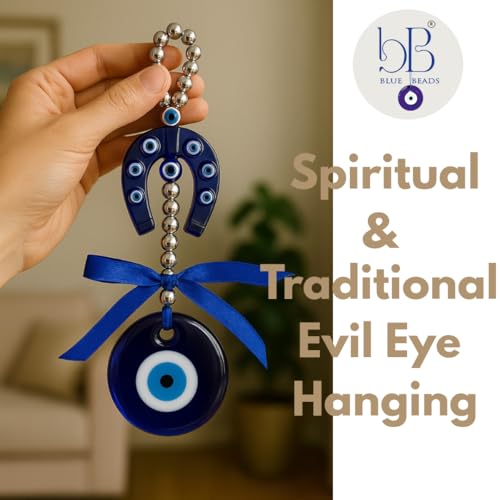 BLUE BEADS Turkish Feng Shui Vastu Blue Glass Evil Eye Hanging/Door Hanging Nazar Batu for Protection and Good Luck - Perfect for Gifting Home or Office (Horseshoe) - Image 2