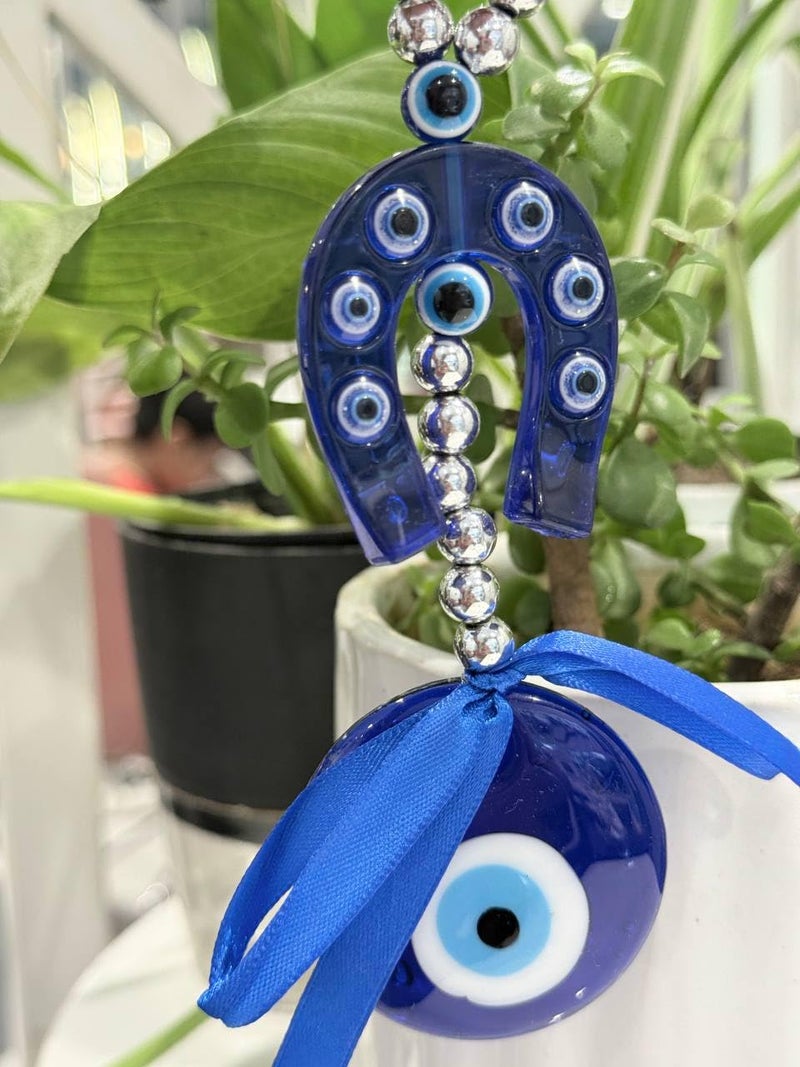BLUE BEADS Turkish Feng Shui Vastu Blue Glass Evil Eye Hanging/Door Hanging Nazar Batu for Protection and Good Luck - Perfect for Gifting Home or Office (Horseshoe) - Image 5