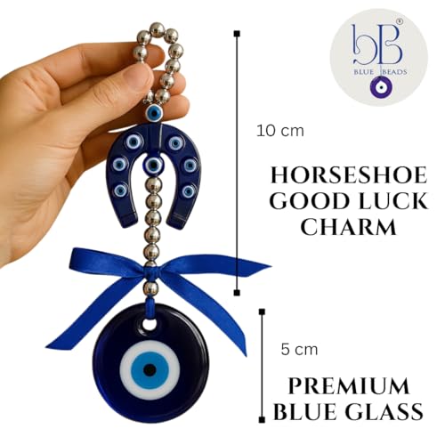 BLUE BEADS Turkish Feng Shui Vastu Blue Glass Evil Eye Hanging/Door Hanging Nazar Batu for Protection and Good Luck - Perfect for Gifting Home or Office (Horseshoe) - Image 3