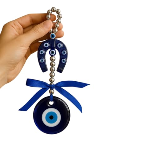 BLUE BEADS Turkish Feng Shui Vastu Blue Glass Evil Eye Hanging/Door Hanging Nazar Batu for Protection and Good Luck - Perfect for Gifting Home or Office (Horseshoe) - Image 1
