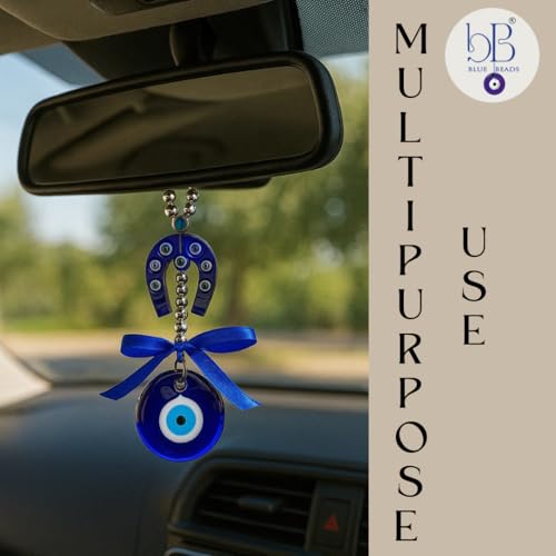 BLUE BEADS Turkish Feng Shui Vastu Blue Glass Evil Eye Hanging/Door Hanging Nazar Batu for Protection and Good Luck - Perfect for Gifting Home or Office (Horseshoe) - Image 4