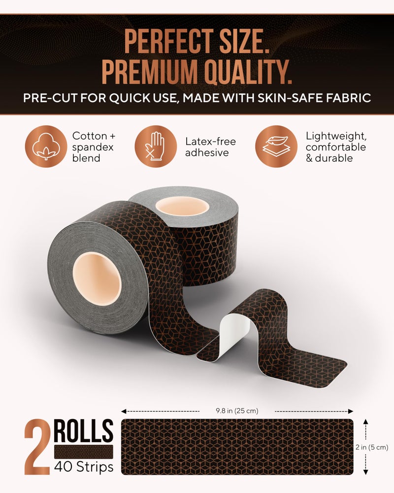 TheraCopper Copper Infused Kinesiology Tape – 2 Rolls (40 Precut Strips) – Advanced Waterproof Kinesiology Tape for Shoulder, Elbow, Bowling Wrist, Weightlifting, Muscle Strain & Joint Support (Black) - Image 4