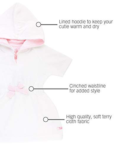 RuffleButts® Baby/Toddler Girls White w/Pink Seersucker Terry Hoodie Swimsuit Cover-Up - 18-24m - Image 4