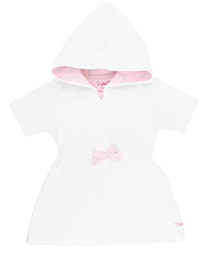 RuffleButts® Baby/Toddler Girls White w/Pink Seersucker Terry Hoodie Swimsuit Cover-Up - 18-24m - Image 5