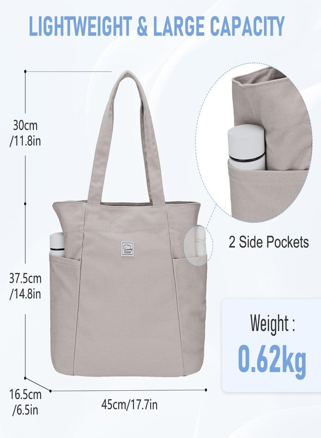 فاشي حقيبة تسوق كبيرة من قماش الكانفاس من فاشي للنساء، حقيبة كتف كبيرة أنيقة وجذابة مزودة بسحاب، مناسبة للمعلمات/العمل/السفر/الجامعة/النادي الرياضي، لون كاكي - Image 2