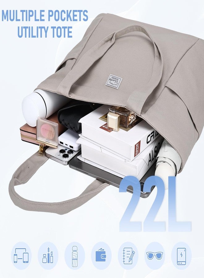 فاشي حقيبة تسوق كبيرة من قماش الكانفاس من فاشي للنساء، حقيبة كتف كبيرة أنيقة وجذابة مزودة بسحاب، مناسبة للمعلمات/العمل/السفر/الجامعة/النادي الرياضي، لون كاكي - Image 3