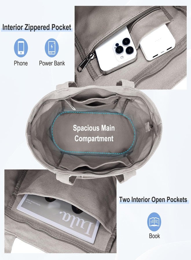 فاشي حقيبة تسوق كبيرة من قماش الكانفاس من فاشي للنساء، حقيبة كتف كبيرة أنيقة وجذابة مزودة بسحاب، مناسبة للمعلمات/العمل/السفر/الجامعة/النادي الرياضي، لون كاكي - Image 4