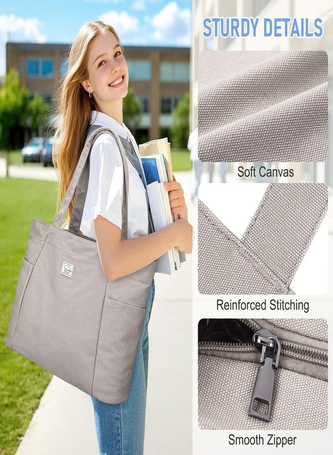 فاشي حقيبة تسوق كبيرة من قماش الكانفاس من فاشي للنساء، حقيبة كتف كبيرة أنيقة وجذابة مزودة بسحاب، مناسبة للمعلمات/العمل/السفر/الجامعة/النادي الرياضي، لون كاكي - Image 5