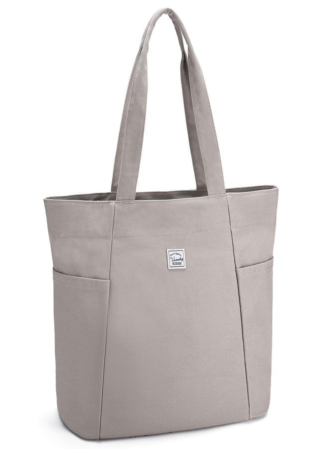 فاشي حقيبة تسوق كبيرة من قماش الكانفاس من فاشي للنساء، حقيبة كتف كبيرة أنيقة وجذابة مزودة بسحاب، مناسبة للمعلمات/العمل/السفر/الجامعة/النادي الرياضي، لون كاكي - Image 1