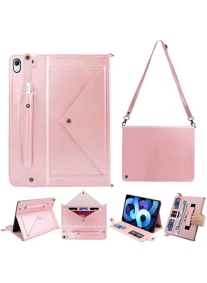 erorex Case For iPad Air 5 2022 iPad Air 4 2020 10.9 Inch Handbag Design Pu Leather Folio Stand Case With Pencil Holder Money Pocket Card Slots Hand Strap Flip Shoulder Strap Pink  - Image 1
