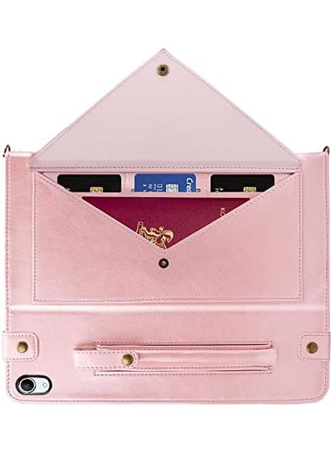 erorex Case For iPad Air 5 2022 iPad Air 4 2020 10.9 Inch Handbag Design Pu Leather Folio Stand Case With Pencil Holder Money Pocket Card Slots Hand Strap Flip Shoulder Strap Pink  - Image 5