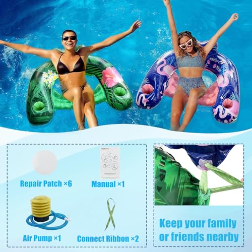 AIHSUMC Inflatable Pool Float Chair - 2 Pack Floating Pool Chair Adult Pool Float Seat with Cup Holder and Backrest, Portable Lounge Floats for Swimming Pool Party Toy Floaties Beach Floaty（XXL） - Image 2