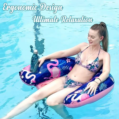 AIHSUMC Inflatable Pool Float Chair - 2 Pack Floating Pool Chair Adult Pool Float Seat with Cup Holder and Backrest, Portable Lounge Floats for Swimming Pool Party Toy Floaties Beach Floaty（XXL） - Image 5
