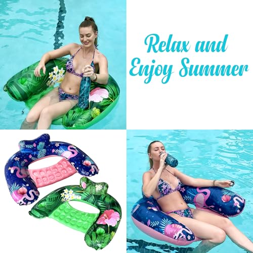AIHSUMC Inflatable Pool Float Chair - 2 Pack Floating Pool Chair Adult Pool Float Seat with Cup Holder and Backrest, Portable Lounge Floats for Swimming Pool Party Toy Floaties Beach Floaty（XXL） - Image 3