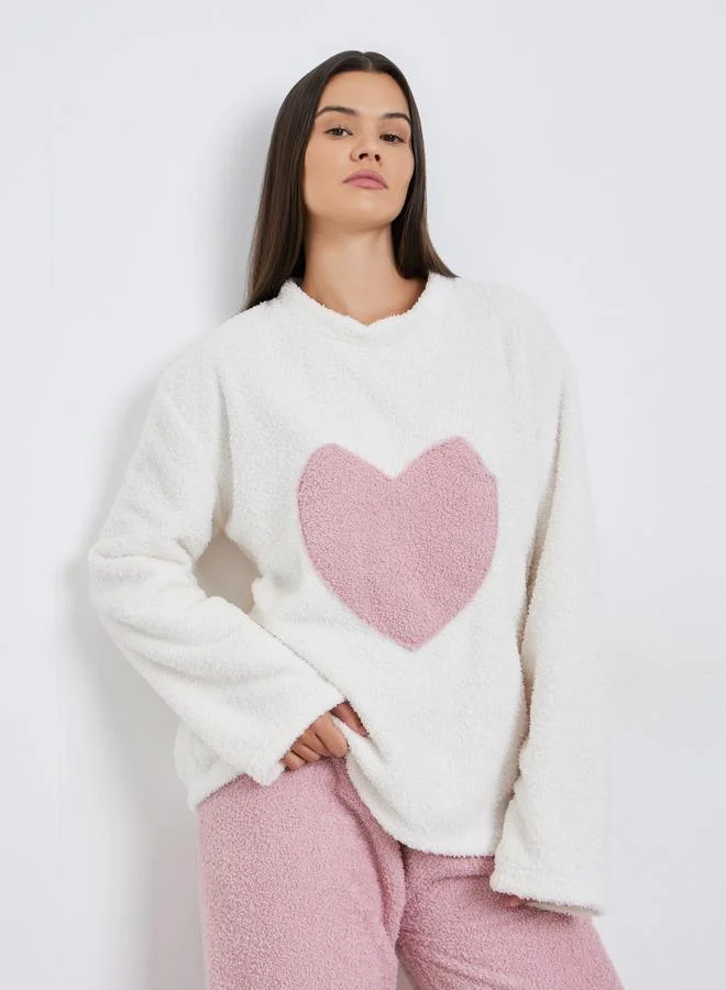 ستايلي طقم بيجاما من بنطال وبلوزة فليس بتفاصيل مُتباينة