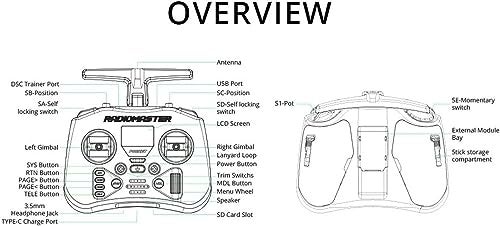 RADIOMASTER جهاز إرسال راديوماستر بوكيت ELRS هول جيمبال للتحكم عن بُعد محمول خفيف الوزن مزود بإضاءة LED مدمجة هوائي قابل للطي (أسود وضع 2) - Image 5