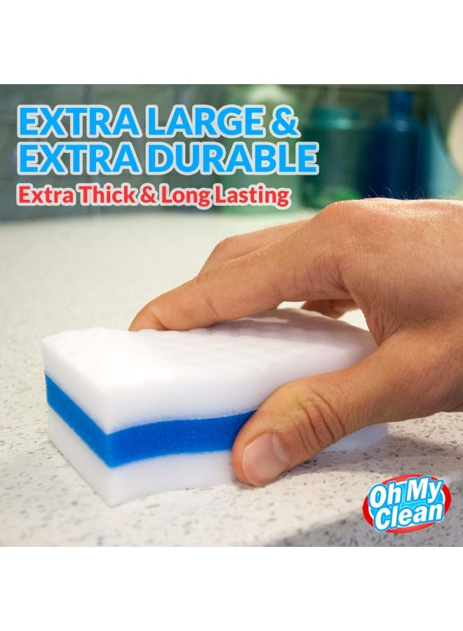 Oh My Clean 25 Pack Extra Durable Eraser Sponge - Extra Thick Long Lasting Premium Melamine Sponges in Bulk - Multi-Purpose Power Scrubber - Bathroom Kitchen Floor Bathtub Toilet Baseboard Wall Cleaner - Image 3