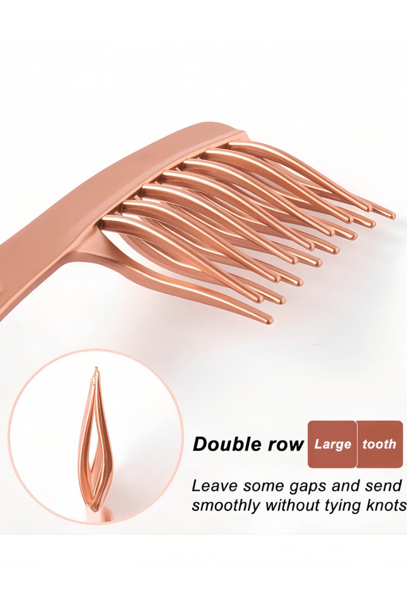 KHAJUL 2 PCS Upgraded Wide Tooth Comb for Curls, Detangling Comb with Double Row Wavy Tooth for Curly/Wavy/Thick/Long/Wet & Dry Hair, Detangler Hair Brush Large Tooth Shower Hair Comb for Women Girl Men (Rose GOLD) - Image 2