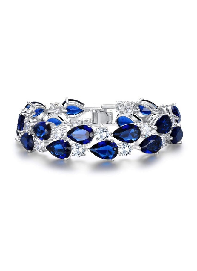 EVER FAITH Women'S Prong Cubic Zirconia Vintage Style Dual Layer Tear Drop Bracelet Blue Silver-Tone  - Image 1
