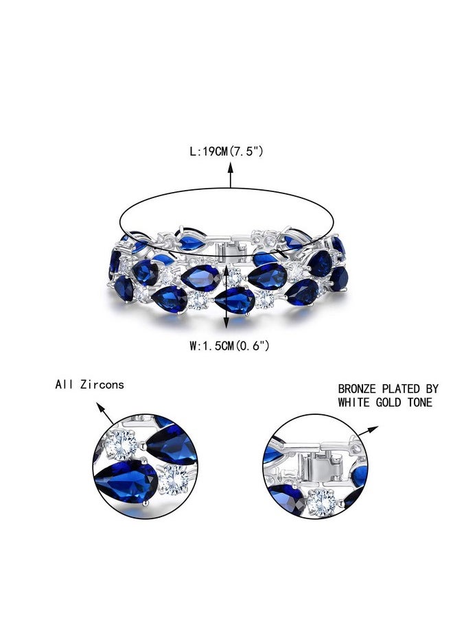 EVER FAITH Women'S Prong Cubic Zirconia Vintage Style Dual Layer Tear Drop Bracelet Blue Silver-Tone  - Image 3