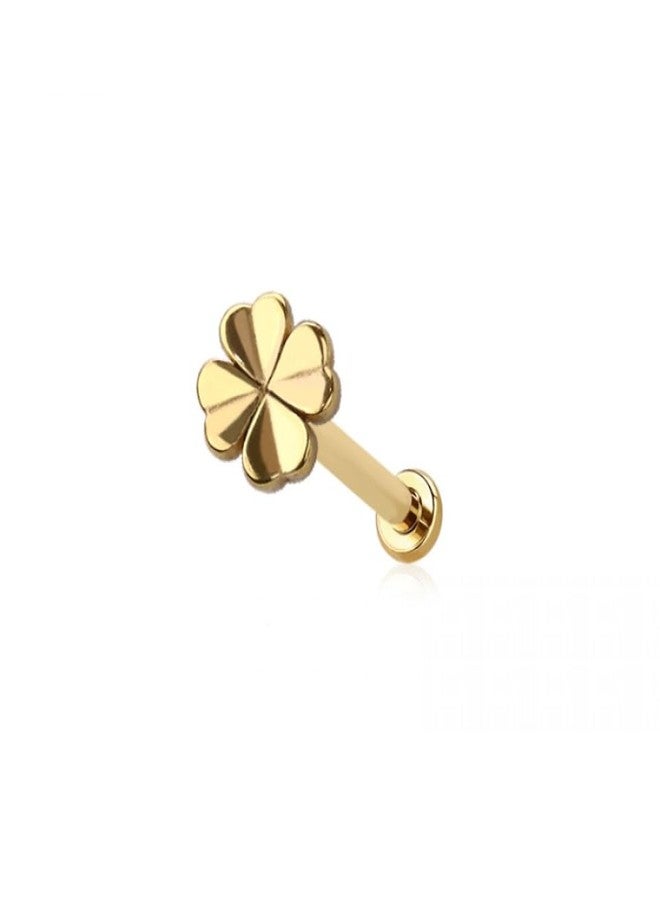 Pierced Owl 18GA 316L Stainless Steel Threadless Push In Clover Flat Back Stud (Gold Tone) - Image 1