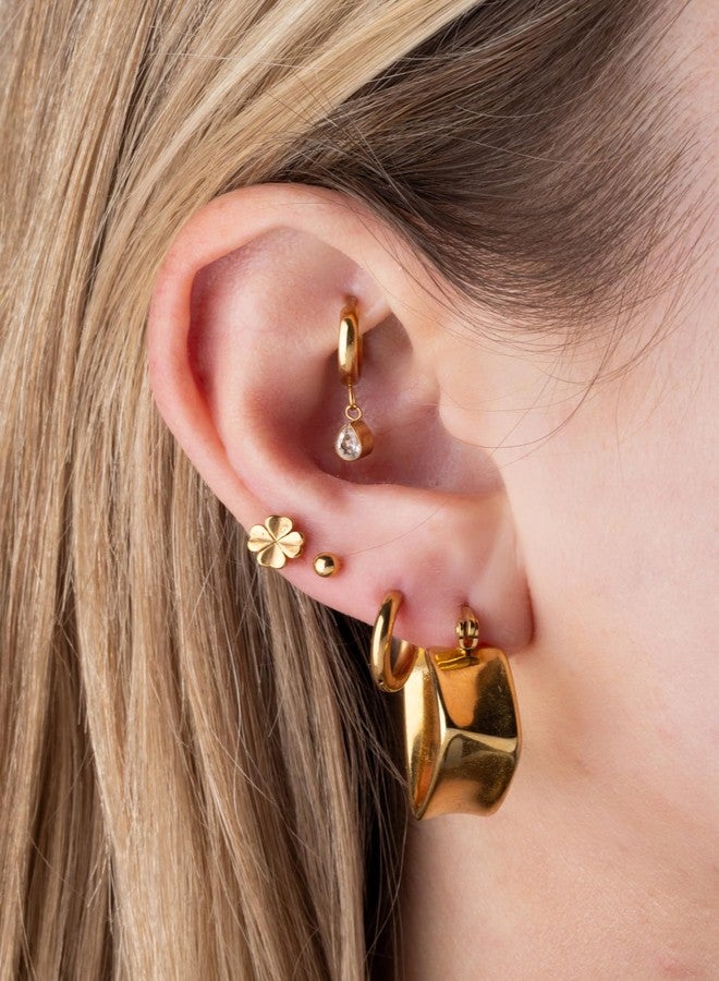 Pierced Owl 18GA 316L Stainless Steel Threadless Push In Clover Flat Back Stud (Gold Tone) - Image 2