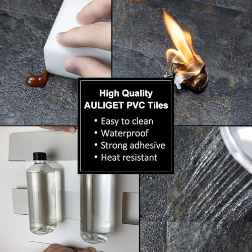 AULIGET 6" x 12" Rust Slate Peel and Stick Backsplash Wall Tiles, PVC Faux Stone Stick on Tiles for Backsplash Kitchen, Bathroom, Laundry Room, Camper, Fireplace (Pack of 20) - Image 5