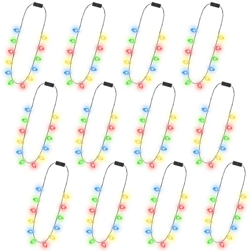 Traplace 12 PCS Christmas Light Up Necklace 3 Modes LED Light Up Xmas Necklace with 12 Glow Bulbs Colorful Christmas Bulb Necklaces Xmas Light Up Decor for Ugly Sweater Contest New Year Holiday Parties - Image 1