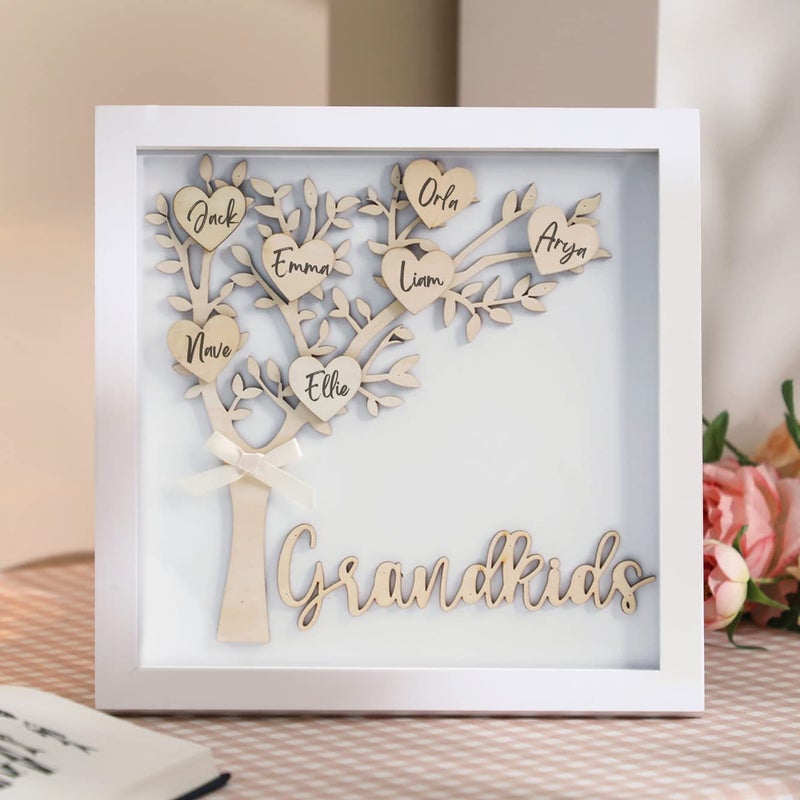 NEWLIGHTURE Gifts for Grandma Personalized Family Tree Mothers Day Nana Gift from Grandkids 12x12 Shadow Box Grandma Frame 