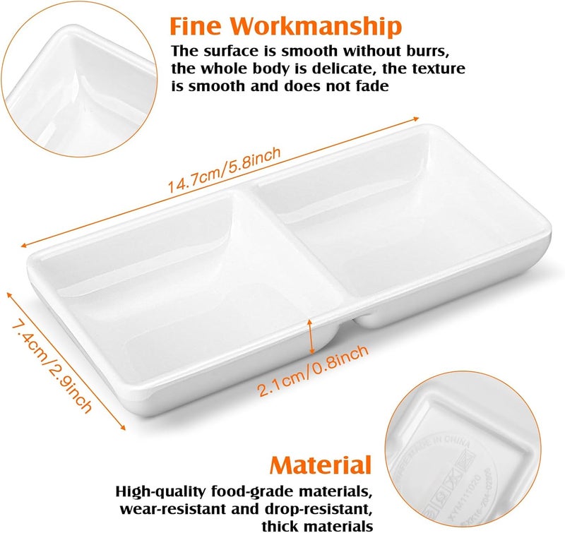 Gejoy طبق صلصة جيجوي، وعاءين للغمس، وعاءين صلصة مزدوجين، صويا، قسمين، صواني حفلات، أطباق فوندو مقسمة للمطاعم والمطابخ، سوشي، صويا أبيض - Image 2