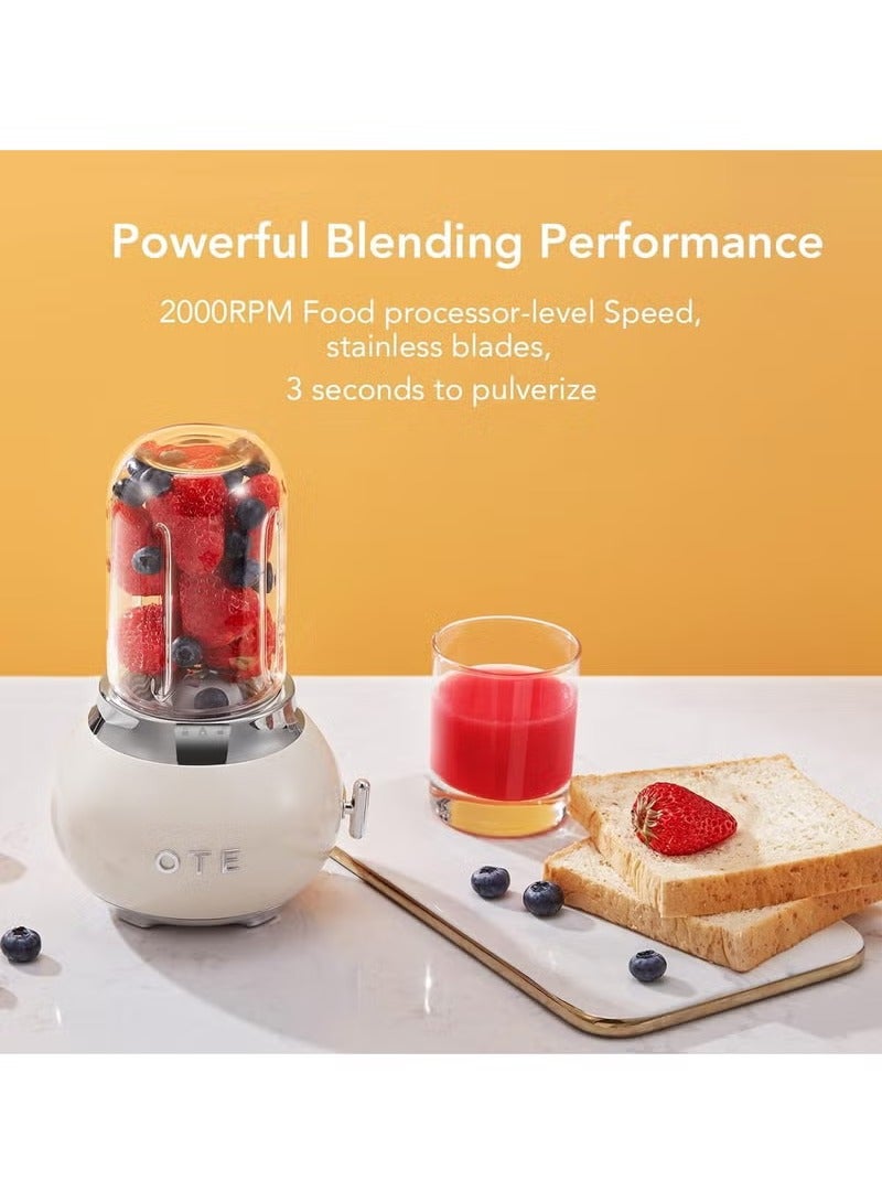 OTE Blenders for Kitchen, Blender for Shakes and Smoothie 400ml High Boron Glass Container To-Go Cups 400ml, BPA Free, 20000r/m, Removable Blade Personal Portable Blender, Cream - Image 5