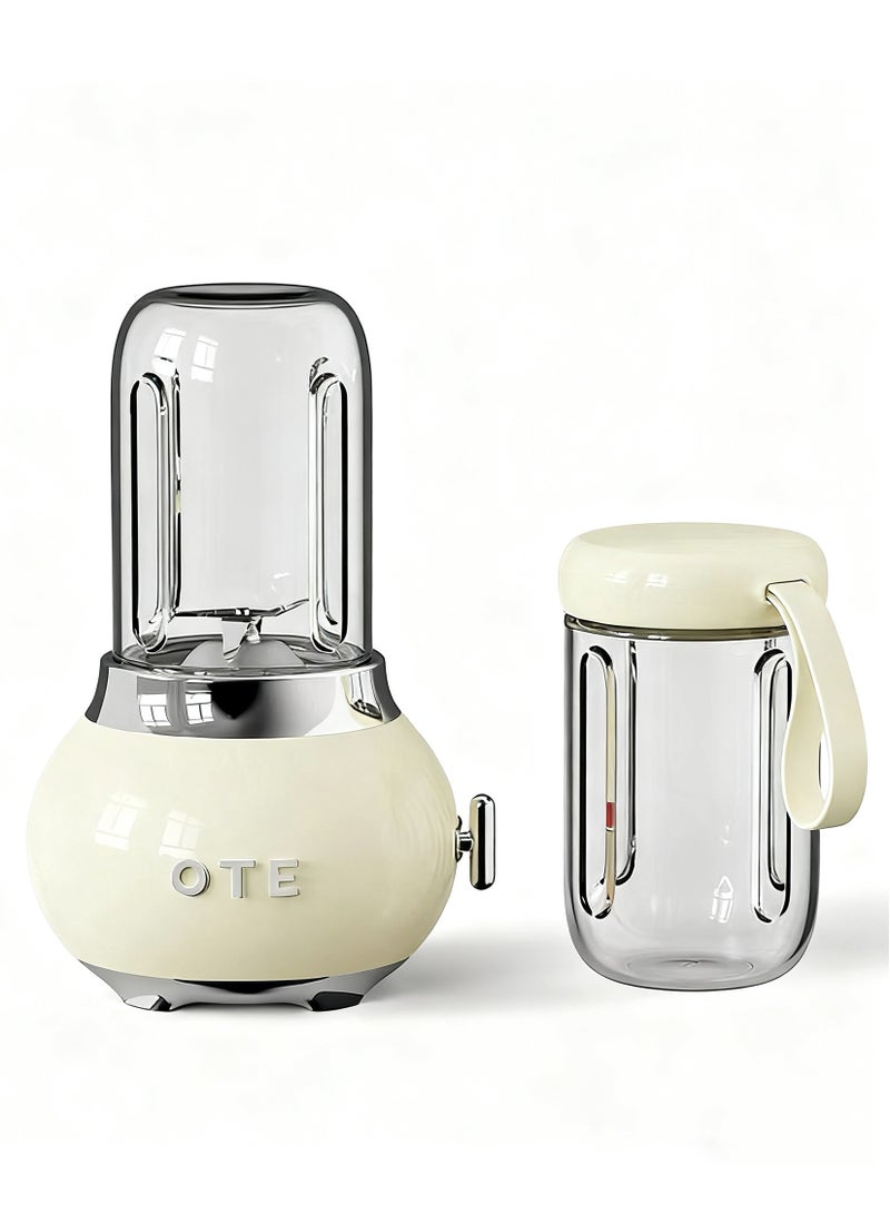 OTE Blenders for Kitchen, Blender for Shakes and Smoothie 400ml High Boron Glass Container To-Go Cups 400ml, BPA Free, 20000r/m, Removable Blade Personal Portable Blender, Cream - Image 1