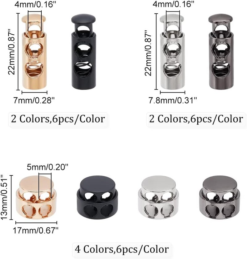 كلاراكو 48 قطعة من سدادات زنبركية معدنية من كلاركو، تصميمان من سبائك معدنية دائرية، أقفال للحبل، أطراف قفل منزلقة، مشبك تبديل بفتحتين، حبل برباط، مشبك تعديل مرن للملابس وأربطة الأحذية وحقيبة الظهر، 4 ألوان - Image 2