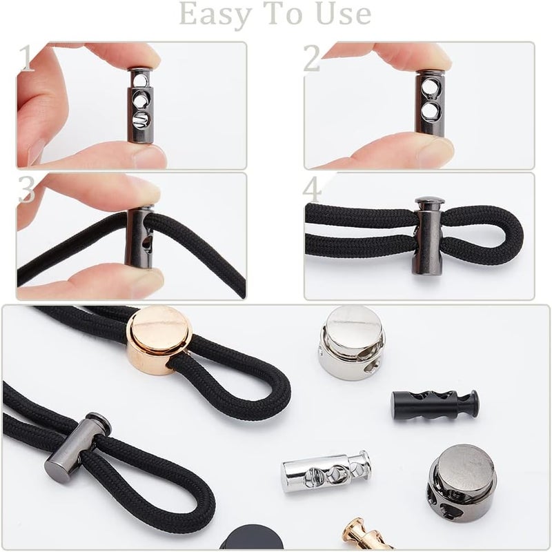 كلاراكو 48 قطعة من سدادات زنبركية معدنية من كلاركو، تصميمان من سبائك معدنية دائرية، أقفال للحبل، أطراف قفل منزلقة، مشبك تبديل بفتحتين، حبل برباط، مشبك تعديل مرن للملابس وأربطة الأحذية وحقيبة الظهر، 4 ألوان - Image 3