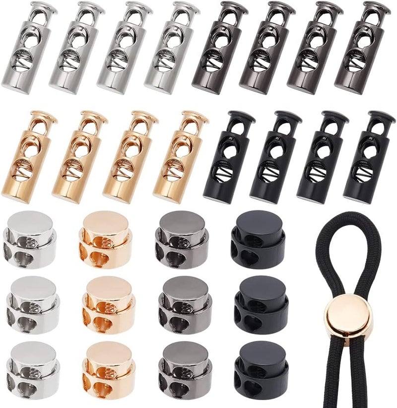كلاراكو 48 قطعة من سدادات زنبركية معدنية من كلاركو، تصميمان من سبائك معدنية دائرية، أقفال للحبل، أطراف قفل منزلقة، مشبك تبديل بفتحتين، حبل برباط، مشبك تعديل مرن للملابس وأربطة الأحذية وحقيبة الظهر، 4 ألوان - Image 1