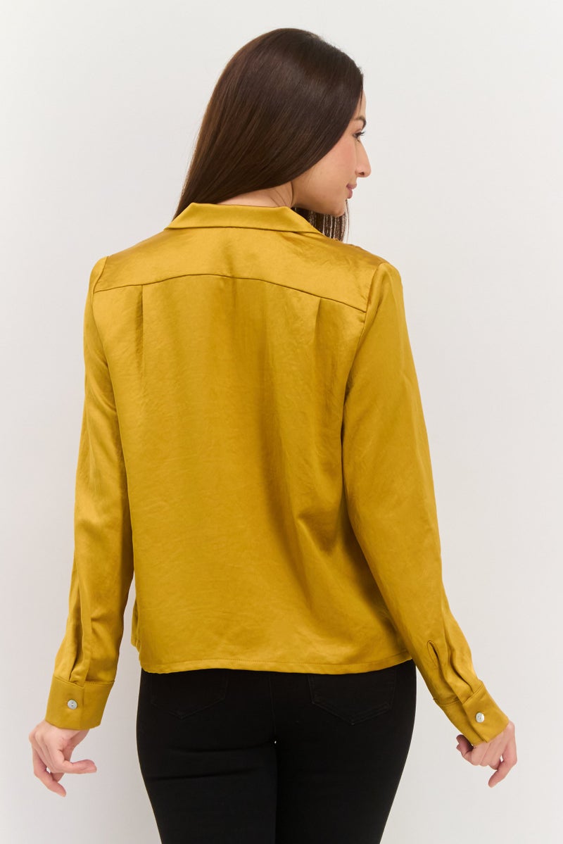 Karen Kane Women Spread Collar Solid Long Sleeves Blouse, Gold - Image 4