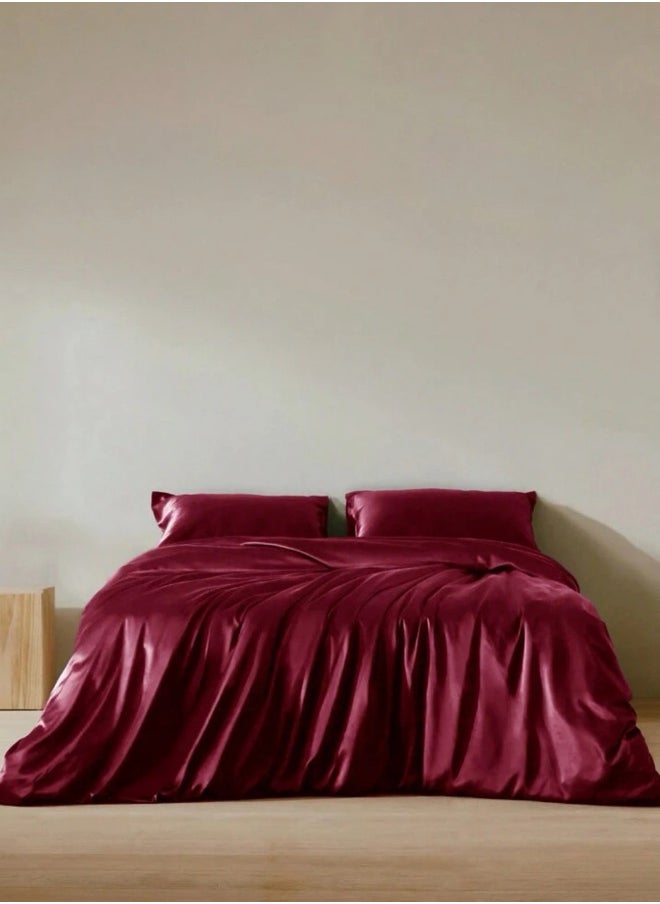 LUNA Home 6 Piece Silk Satin King Size Bedding Set Red 