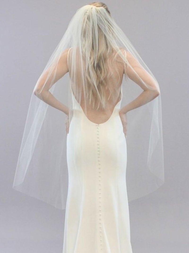 Latious 1 Tier Bride Wedding Veils Ivory Fingertip Bridal Veil Tulle Veils with Comb for Brides and Women (Ivory) - Image 3