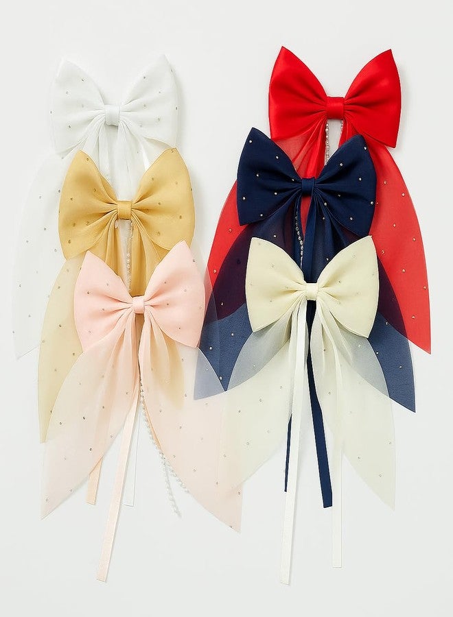 Samyak Hair Clips for Girls, 6 Pcs Princess Bow Pins, Korean Style Barrettes for Kids & Women, Cute Fashion Accessories - Image 5