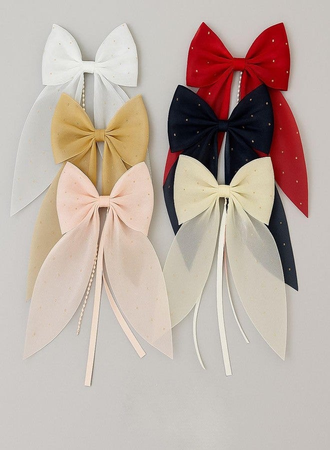 Samyak Hair Clips for Girls, 6 Pcs Princess Bow Pins, Korean Style Barrettes for Kids & Women, Cute Fashion Accessories - Image 4