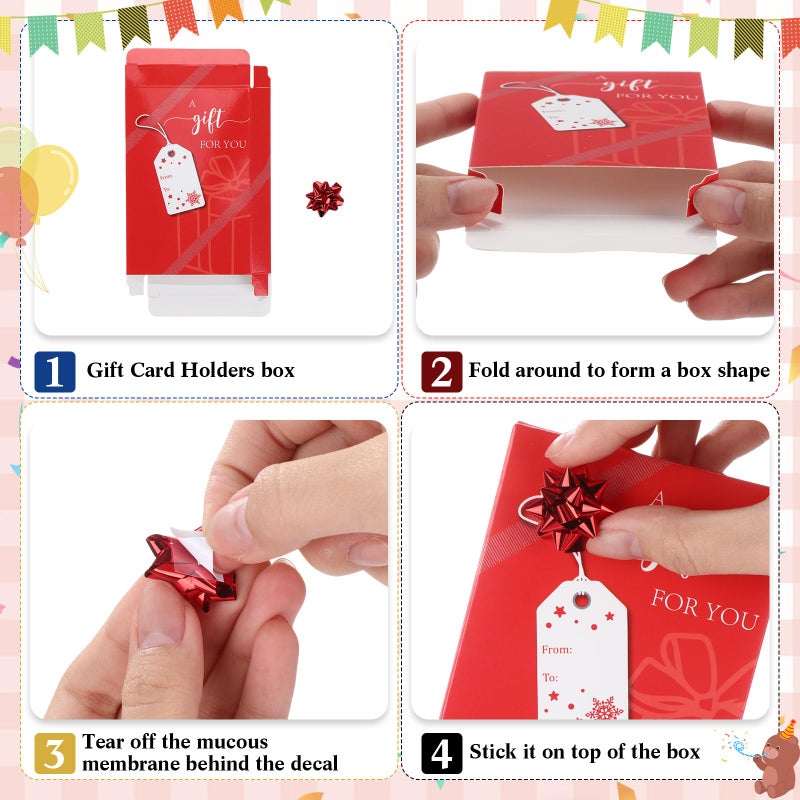 TecUnite 30 Pcs Gift Card Box Holders Gifts for You Present Greeting Card Holder with Paper Tags and Bows Mini Favor Wrapping Boxes for Holiday Party (Classic Color, Festival) - Image 3