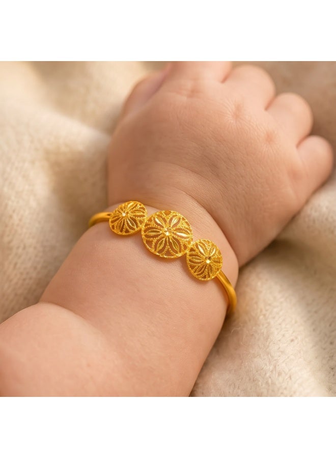 Bafleh Jewellery 21K Gold Adjustable Baby Bangle with Three Filigree Flower Wheels - Image 3