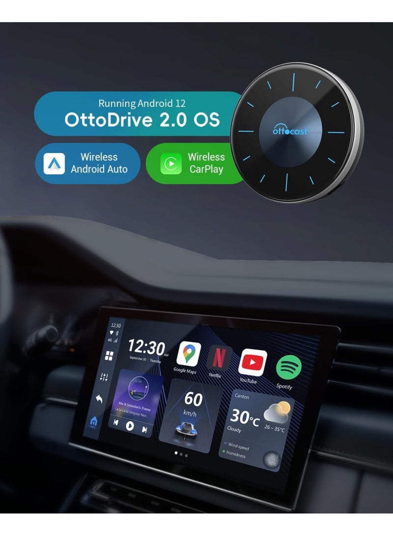 OTTOCAST P3 OttoAiBox - 2024 Android 12 CarPlay AI Box, Wireless CarPlay & Android Auto Adapter, 8GB+128GB, HDMI Output, GPS, Video Viewing YouTube, Netflix, Tiktok - Image 2