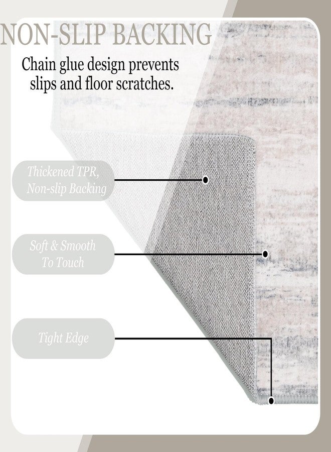 MUJOO 3x5 Rug Washable,Entryway Rug Small Area Rugs for Bedroom Living Room Kitchen Bathroom,Modern Abstract Non Slip Carpet,Indoor Entry Mat,Low Pile Throw Rug Neutral Accent Beige and Grey - Image 5