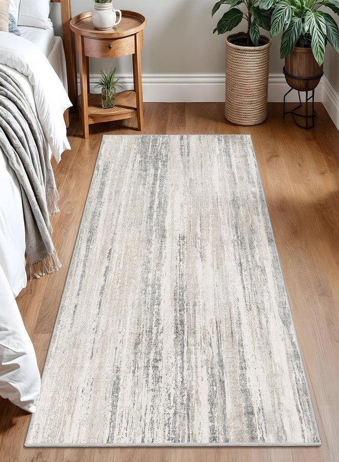 MUJOO 3x5 Rug Washable,Entryway Rug Small Area Rugs for Bedroom Living Room Kitchen Bathroom,Modern Abstract Non Slip Carpet,Indoor Entry Mat,Low Pile Throw Rug Neutral Accent Beige and Grey - Image 2