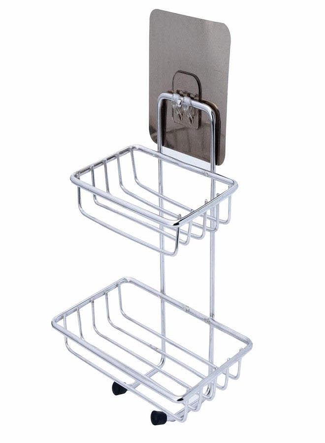 Pathavi 2-Tier Wall Mounted Stainless Steel Bathroom Soap Rack | Strong Self-Adhesive Shower Organizer for Soap & Toiletries | Rustproof Storage Rack for Kitchen, Washroom & Toilet, No Drilling Needed - Image 1