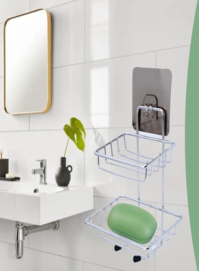 Pathavi 2-Tier Wall Mounted Stainless Steel Bathroom Soap Rack | Strong Self-Adhesive Shower Organizer for Soap & Toiletries | Rustproof Storage Rack for Kitchen, Washroom & Toilet, No Drilling Needed - Image 2